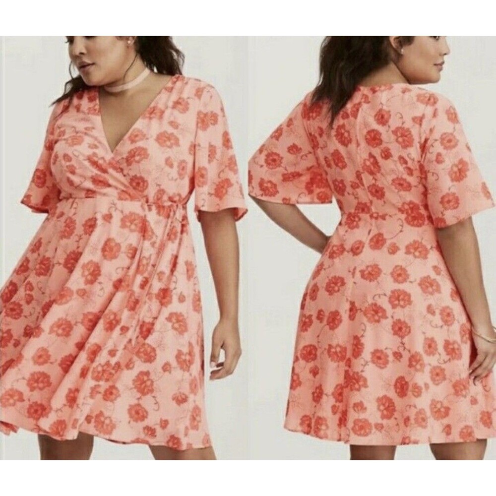 Torrid Floral Print Georgette Wrap Dress Womens Plus Size 22 Pink Sienna Garden